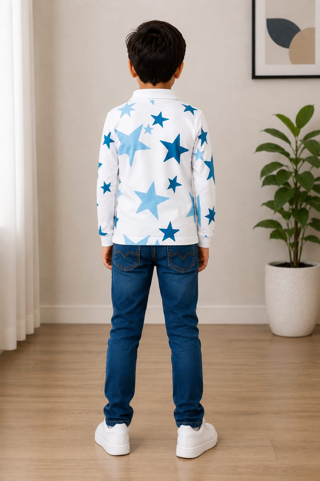 Boys' Star Print Long-Sleeve Polo Tee