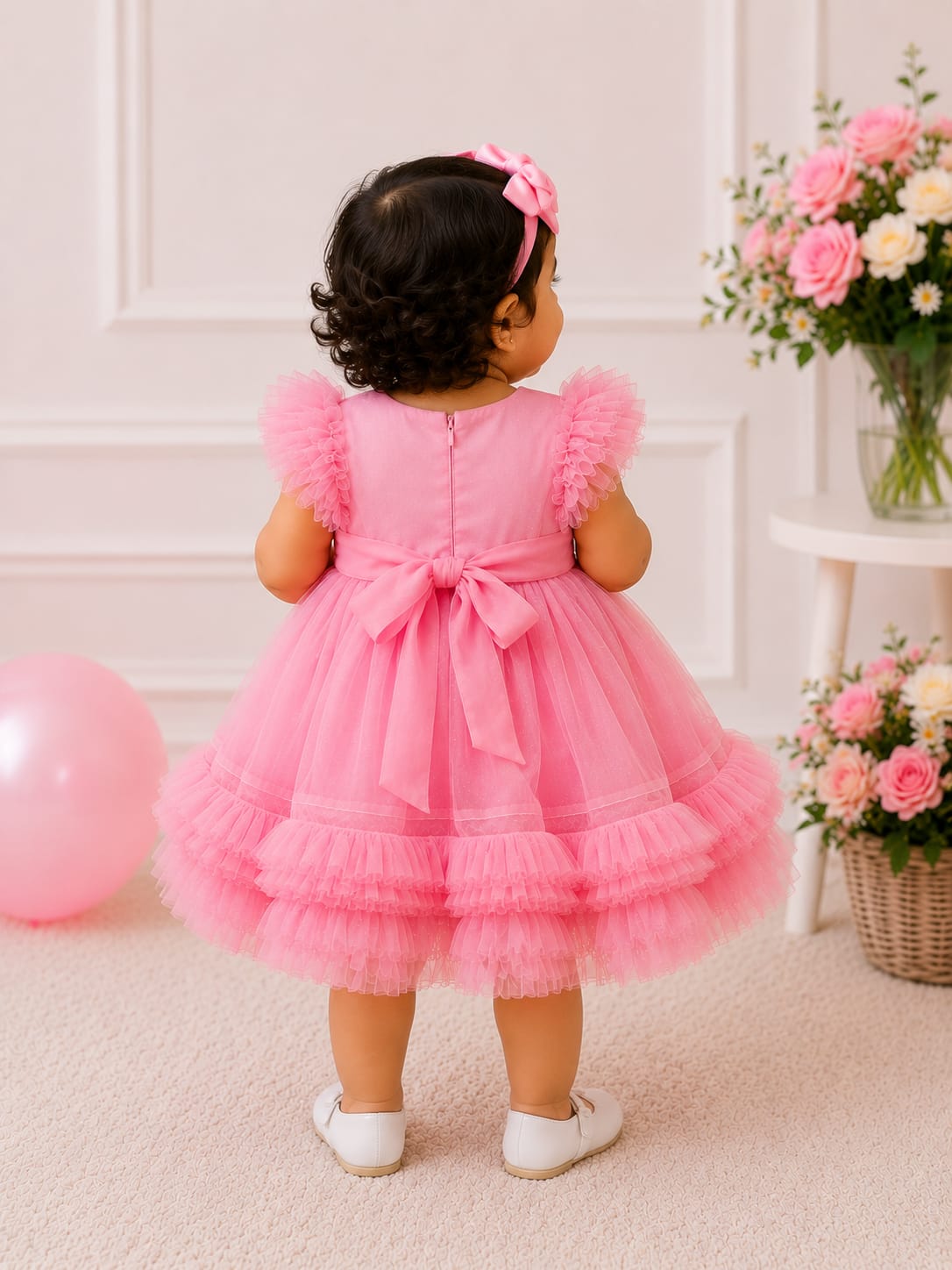 Adorable Ruffled Party Dress in Blossom Pink