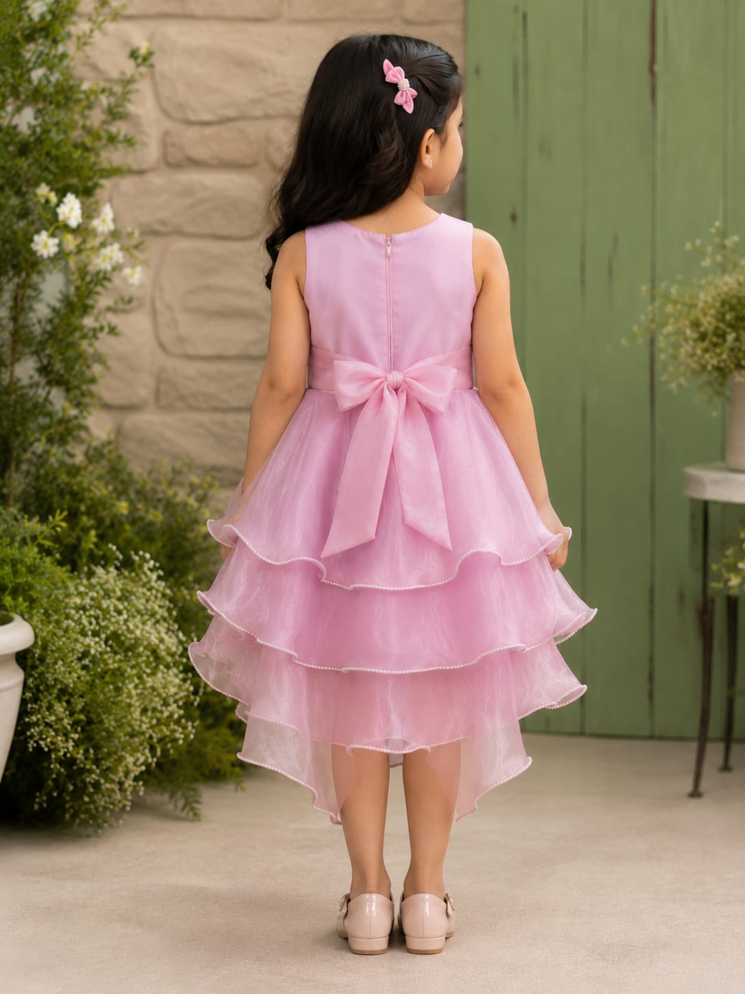 Elegant Pink Organza High-Low Party Dress