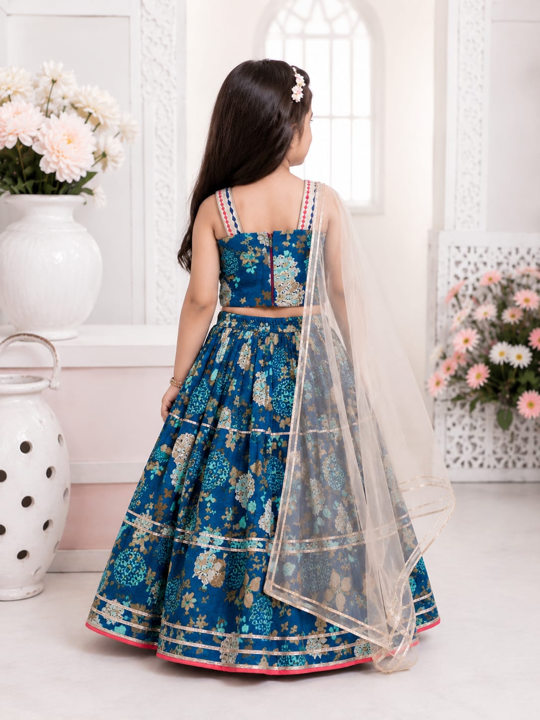 Vibrant Indigo Blue Floral Printed Lehenga Choli Set