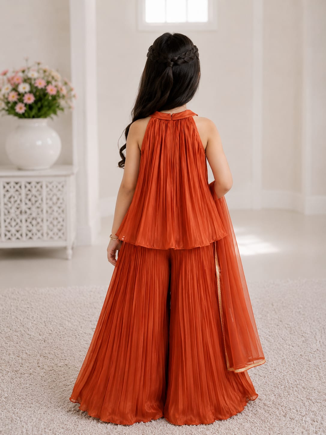 Elegant Rust-Orange Georgette Sharara Set