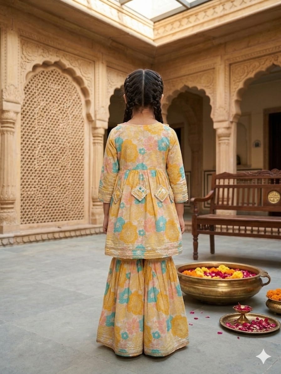 Pastel Floral Elegance Sharara Set for Girls