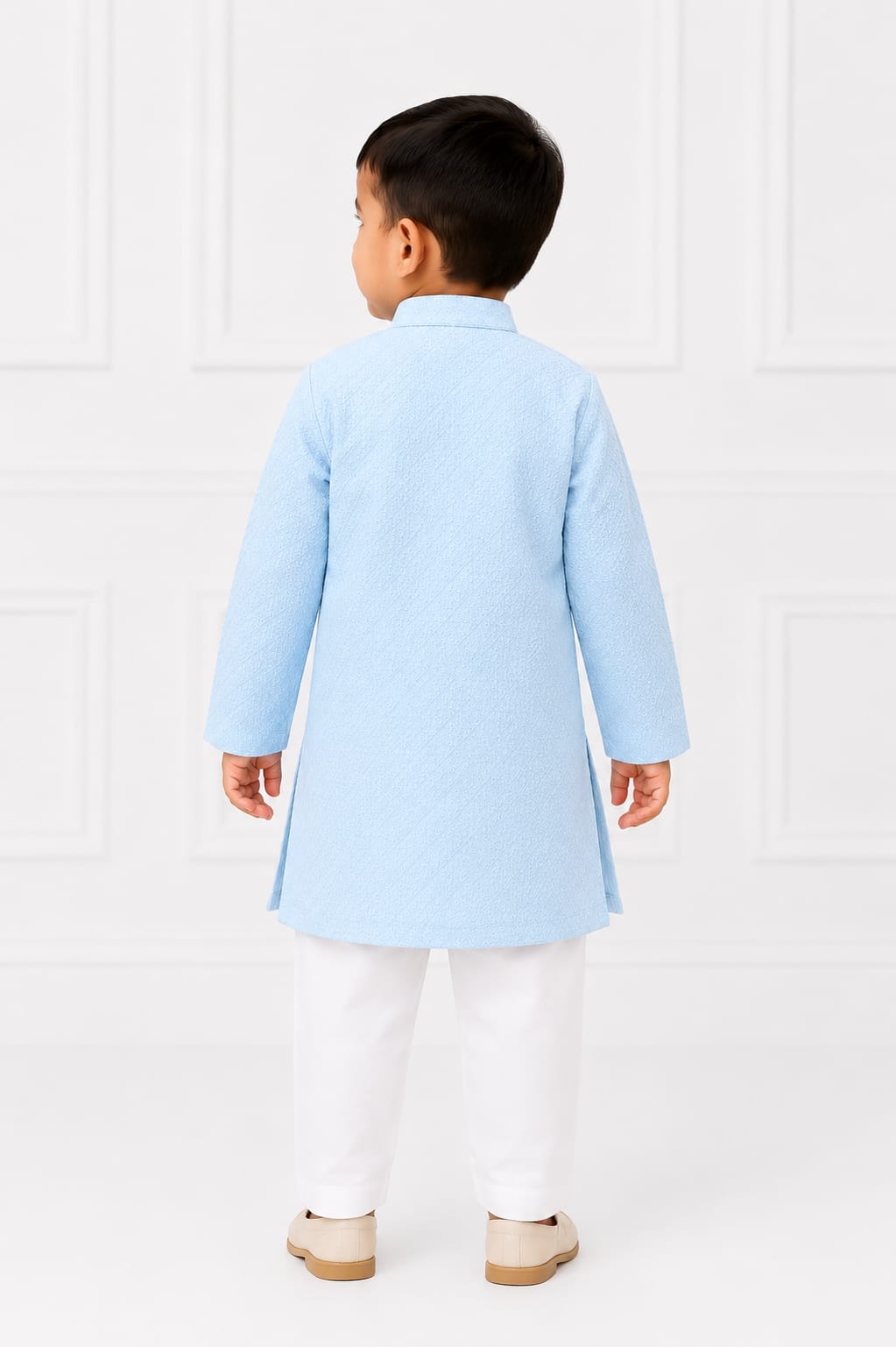 Boys' Sky Blue Self-Textured Kurta and Pyjama Set