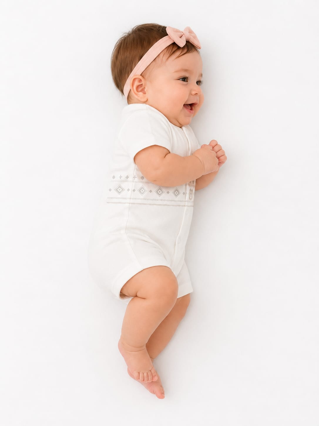 Baby Unisex Off-White Embroidered Teddy Short-Sleeve Romper