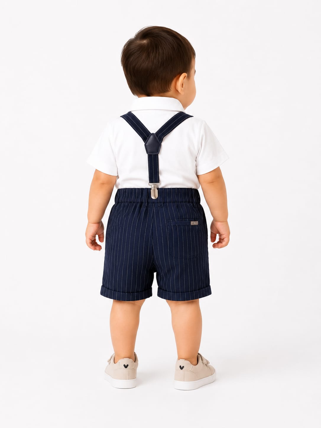 Toddler Boys' Navy Pinstripe Suspenders and Tie Short Set