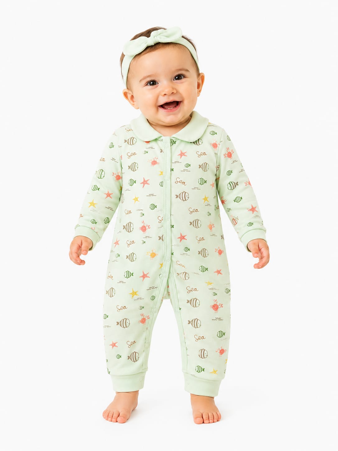 Baby Girls' Mint Green Under-the-Sea Print Romper