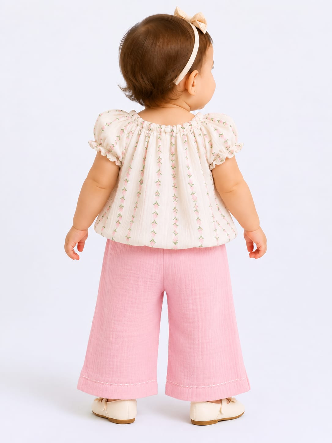 Girls' Vintage Floral Top & Wide-Leg Trousers Co-Ord Set