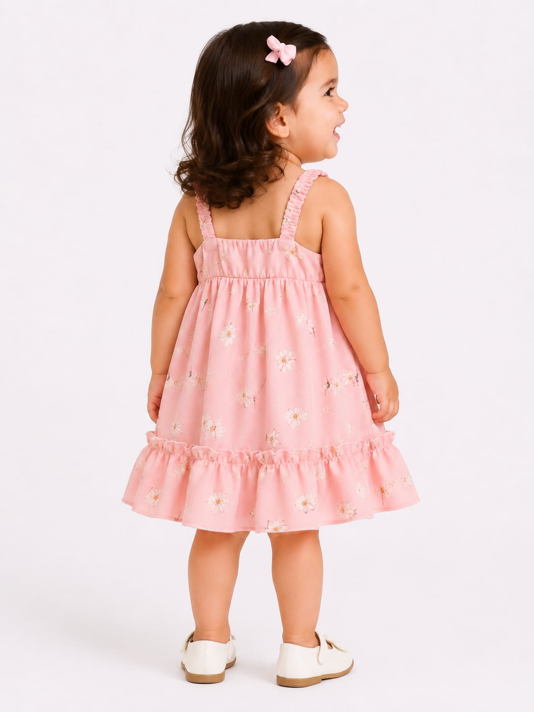 Girls' Daisy Print Bow-Front Party Frock