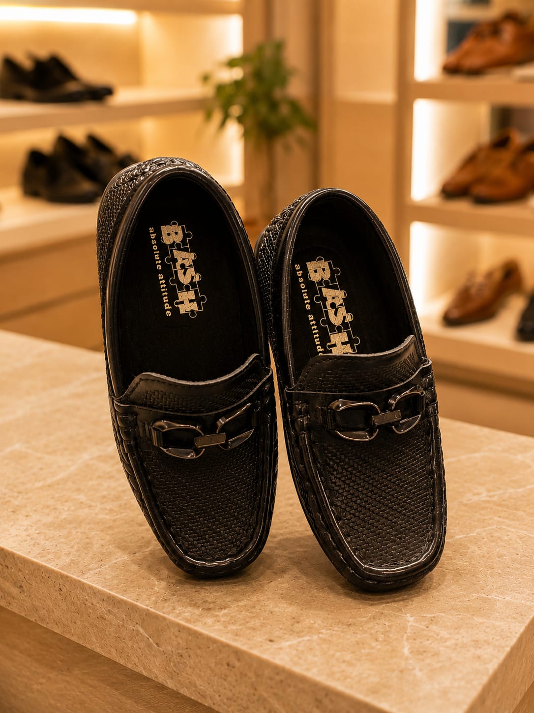 Boys Premium Black Leather Loafers with Metallic Bit Detail