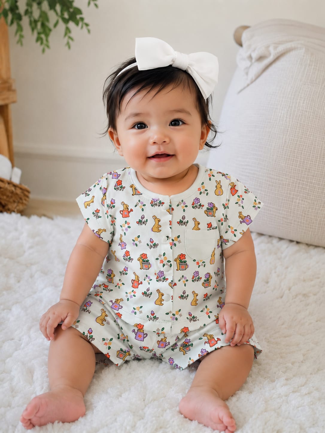 Whimsical Garden Bunny Infant Shorts Set