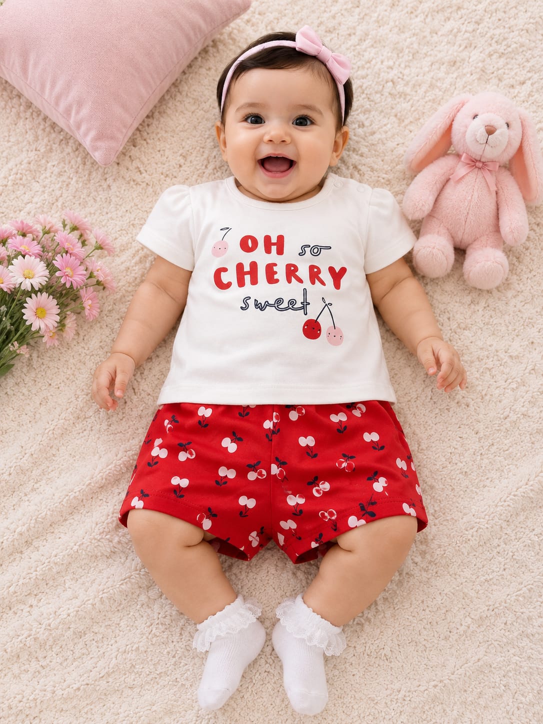 Vibrant Cherry Print Infant Short Set