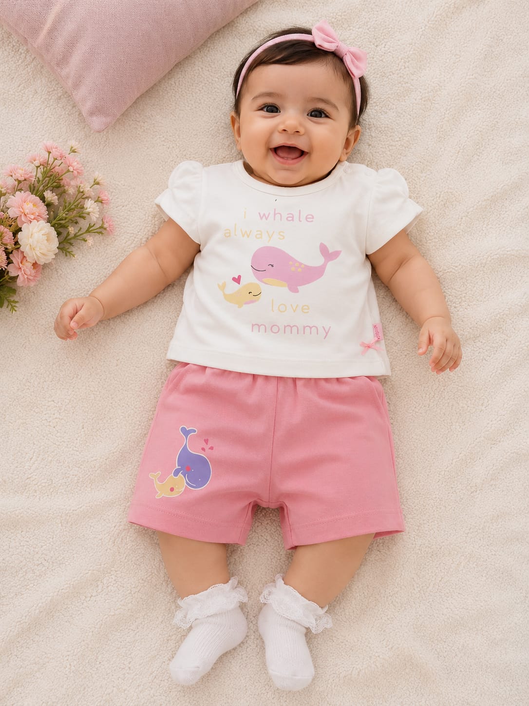 Adorable "I Whale Always Love Mommy" Infant Shorts Set