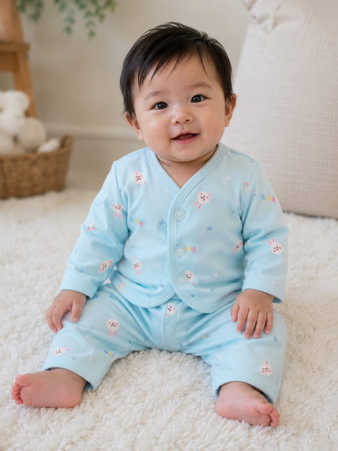 Charming Sky Blue Bunny Print Infant Co-Ord Set