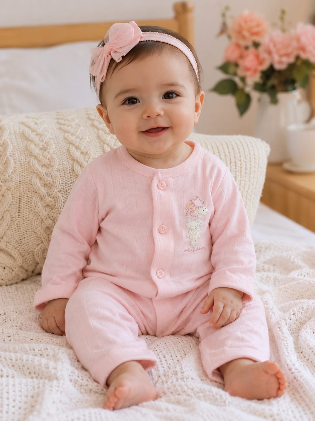 Cozy Pointelle Knit Infant Jumpsuit
