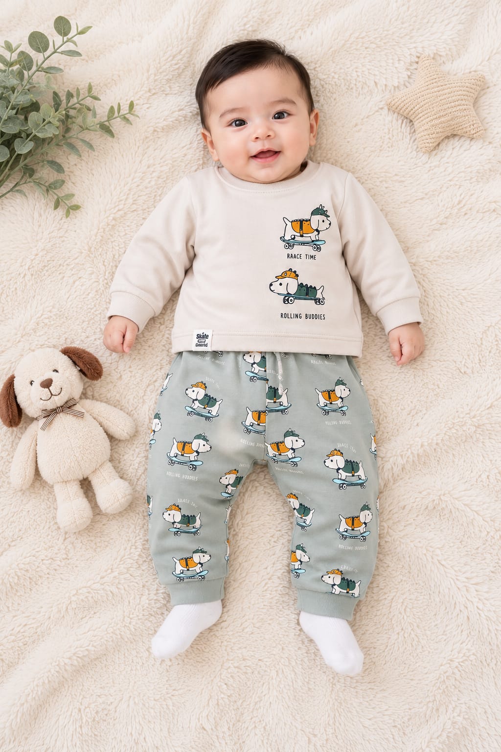 Playful Skater Pup Infants' Sweatshirt & Jogger Set