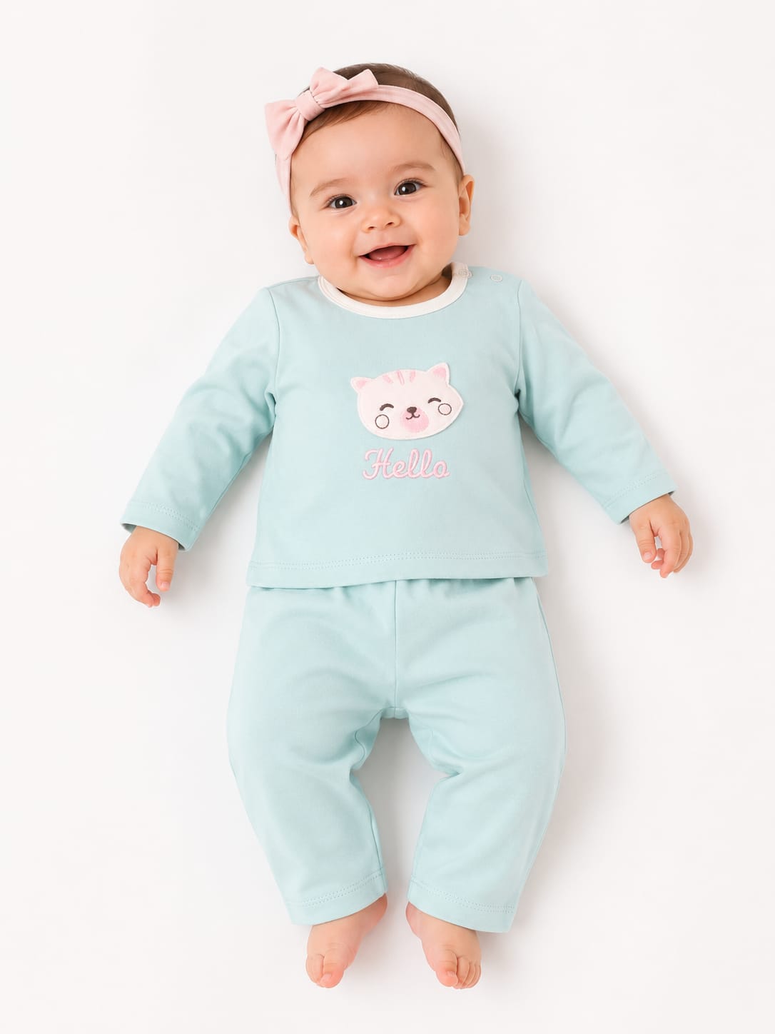 Purr-fect Comfort: Two-Piece Long-Sleeve Infant Lounge Set