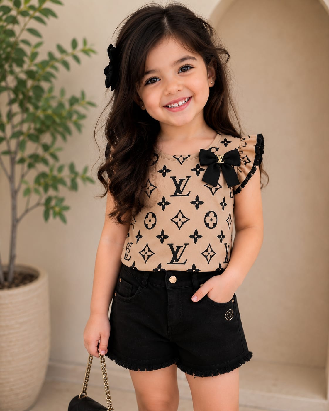 Girls' Chic Frayed Black Denim Shorts
