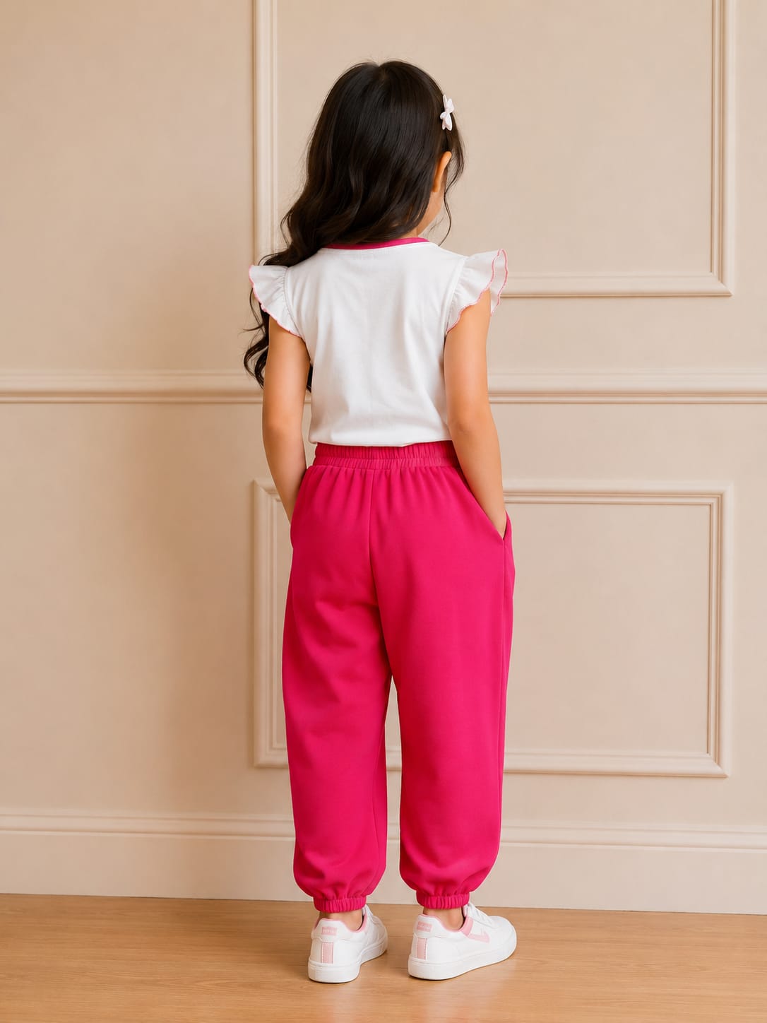 Girls' Cartoon Friends Graphic Fleece Jogger Trackpants – Hot Pink