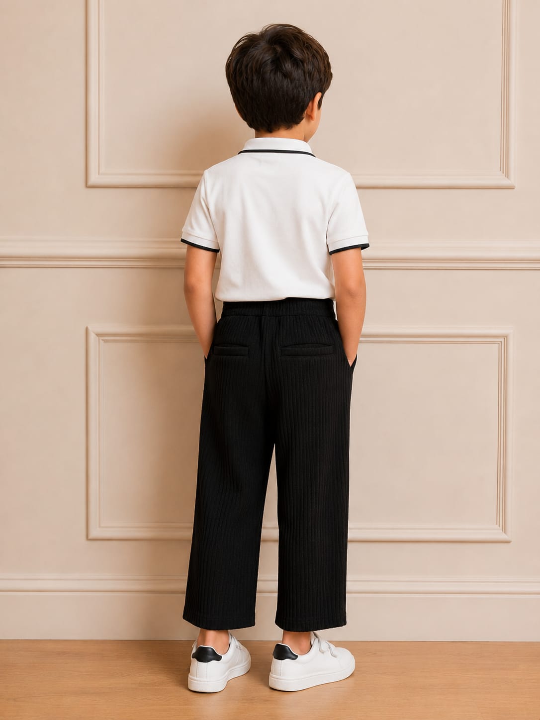 Girls' Premium Wide-Leg Ribbed Knit Trousers – Classic Black