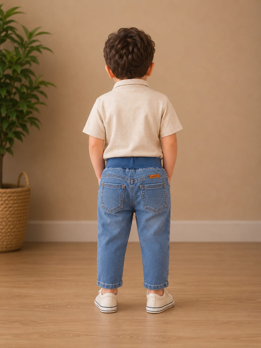 Kids' Comfort-Fit Mid-Wash Jeans with Elasticated Waistband