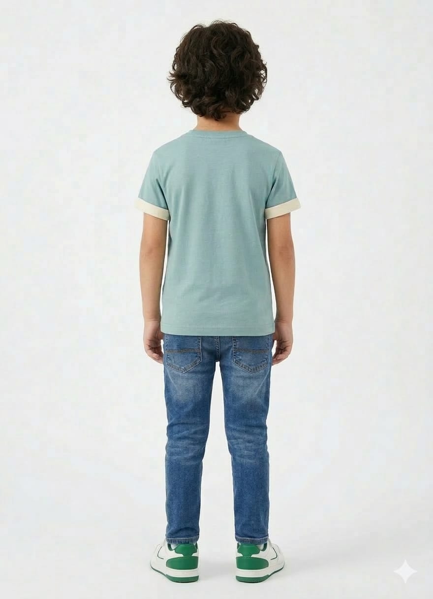 Boys' Graphic Print Mint Green Crew Neck T-Shirt
