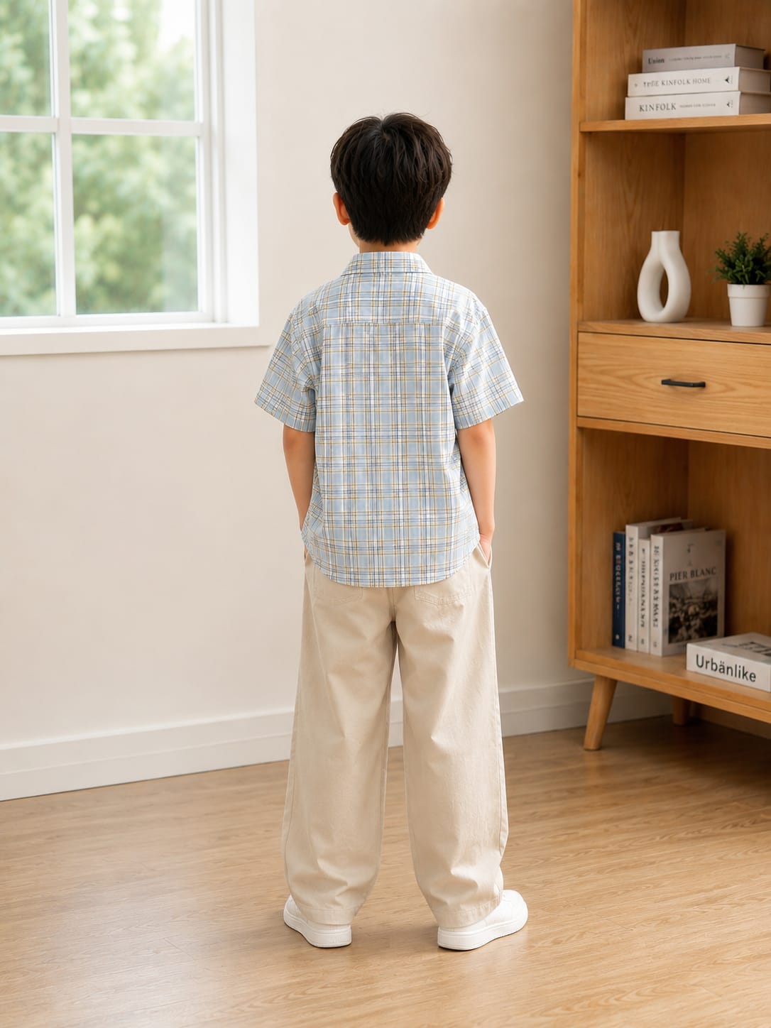 Boys' Pastel Plaid Short-Sleeve Button-Down Shirt