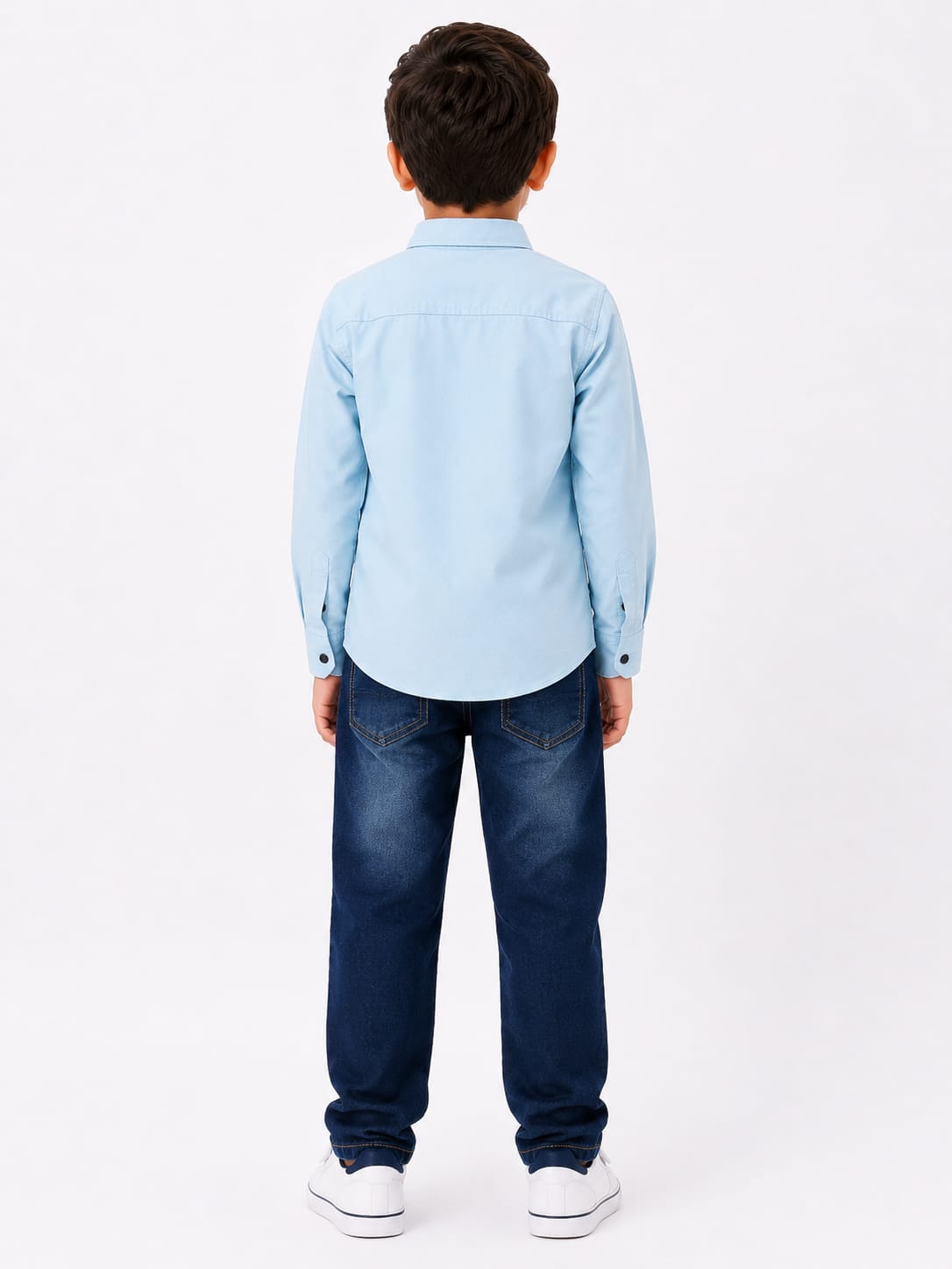 Boys Light Blue Textured Chest Panel Casual Shirt