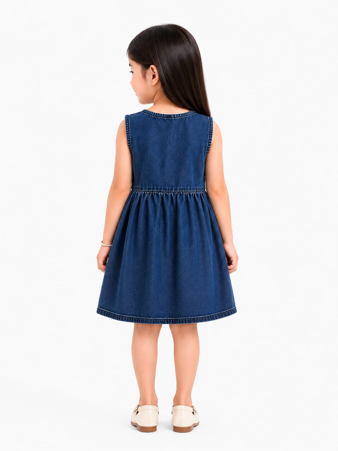Girls' Embroidered Denim Sleeveless Frock