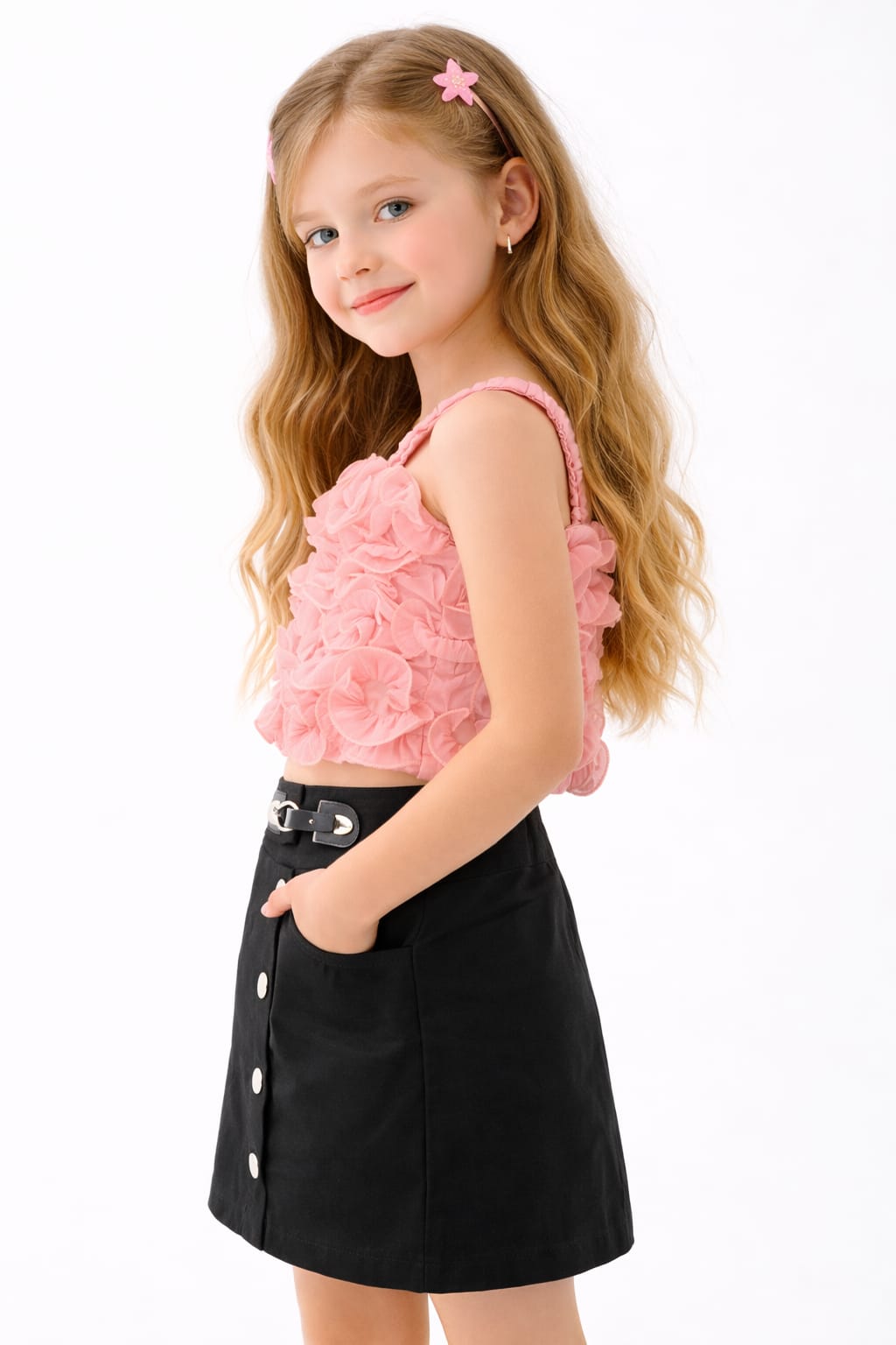 Girls Trendy Button-Front Utility Denim Skort