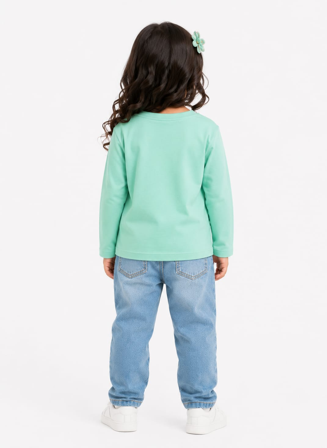 Girls Retro Mint "Hello Everyone" Full-Sleeve T-Shirt