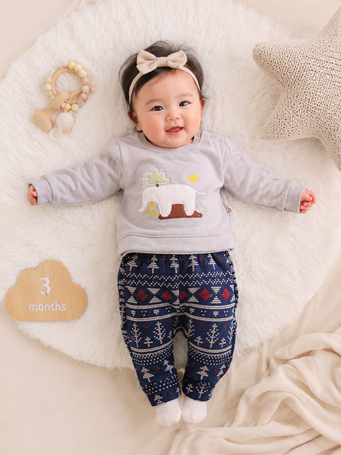 Infants Elephant Nature Plush Fleece Sweatshirt & Fair Isle Joggers Set