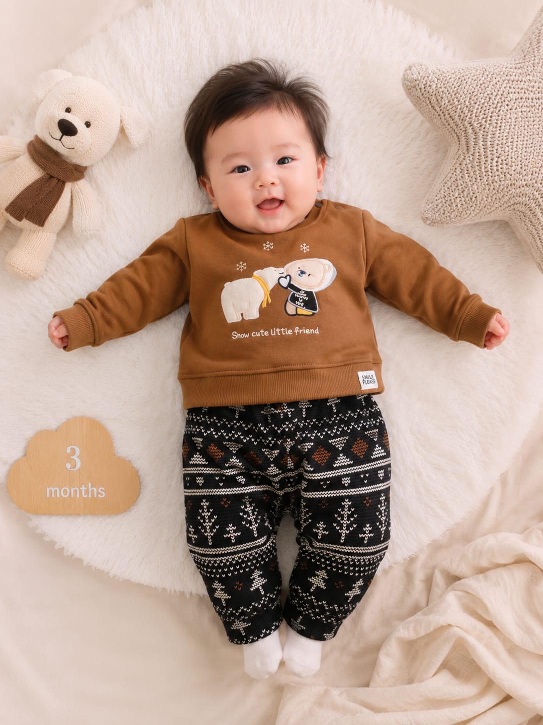 Infants "Snow Cute" Plush Fleece Sweatshirt & Fair Isle Joggers Set