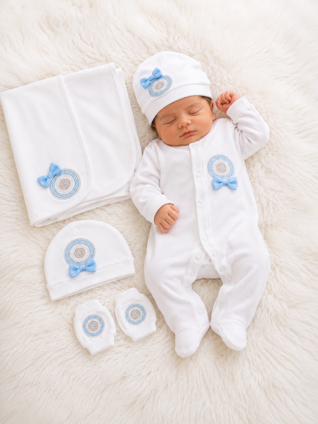 Luxury Embellished White & Blue Newborn Welcome Set.