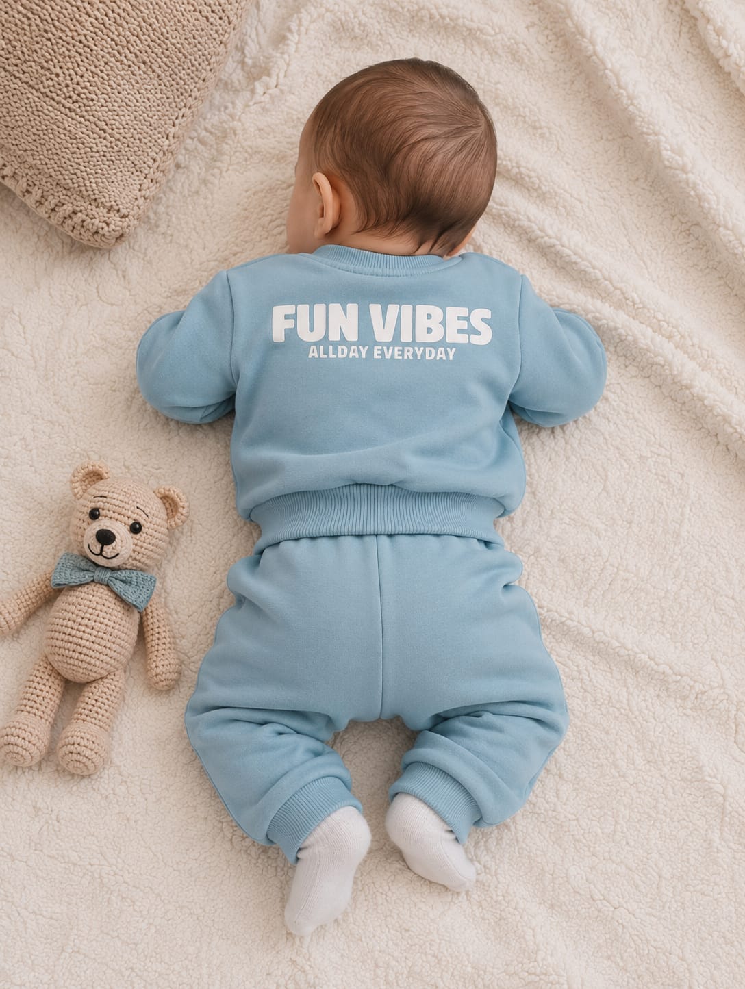 Minimalist "Keep Smiling" Unisex Baby Two-Piece Fleece Set