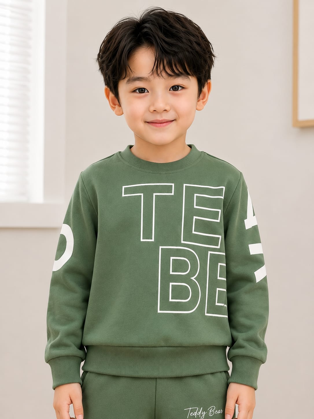 Sporty Sage Green Two-Piece Sweatshirt & Jogger Set for Boys