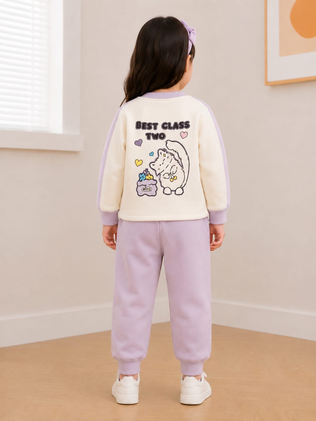 Sweet Lavender & Cream Two-Piece Coordinated Jogger Set for Girls