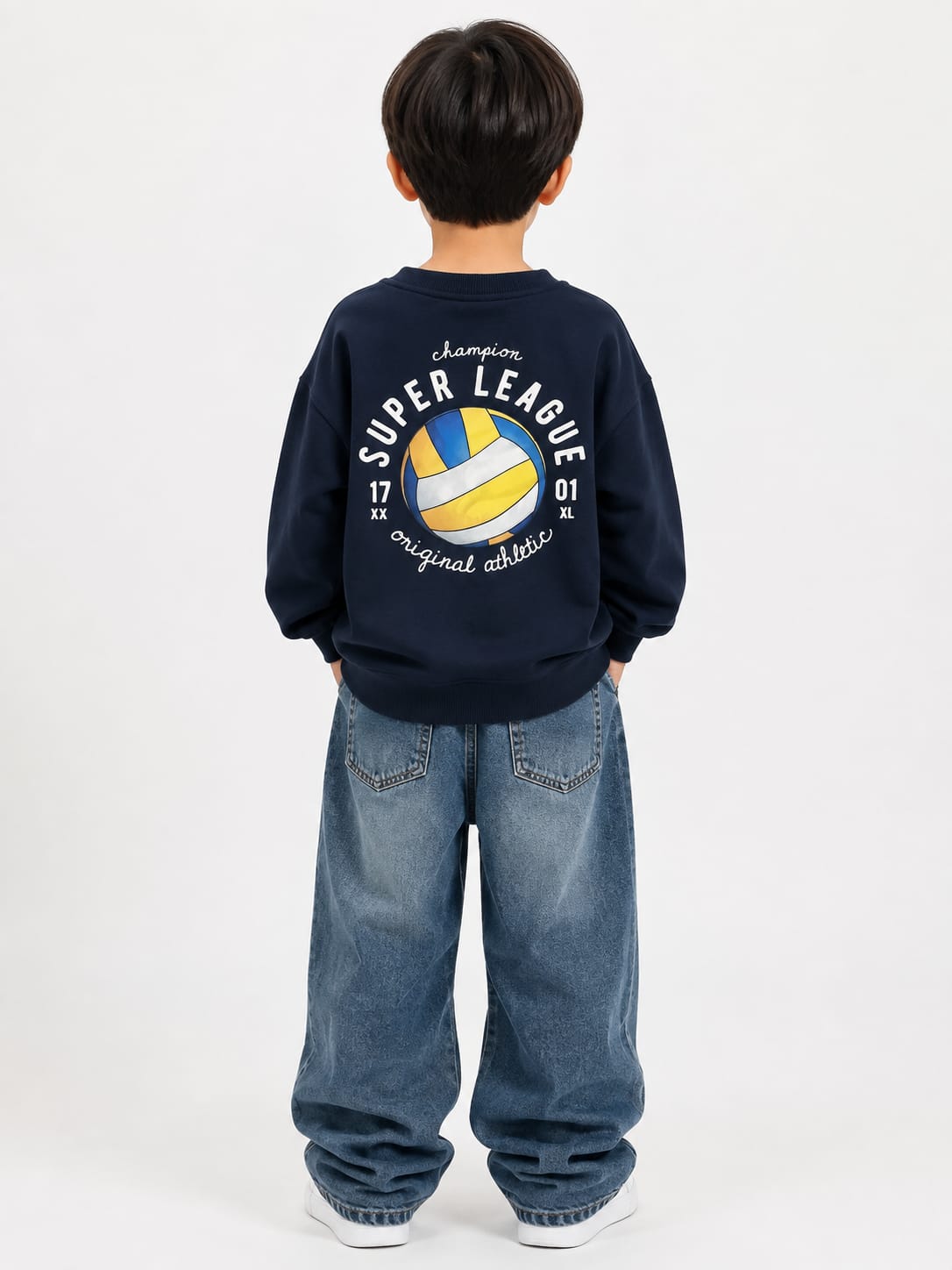 Boys' Navy Blue Sports Graphic Sweatshirt.