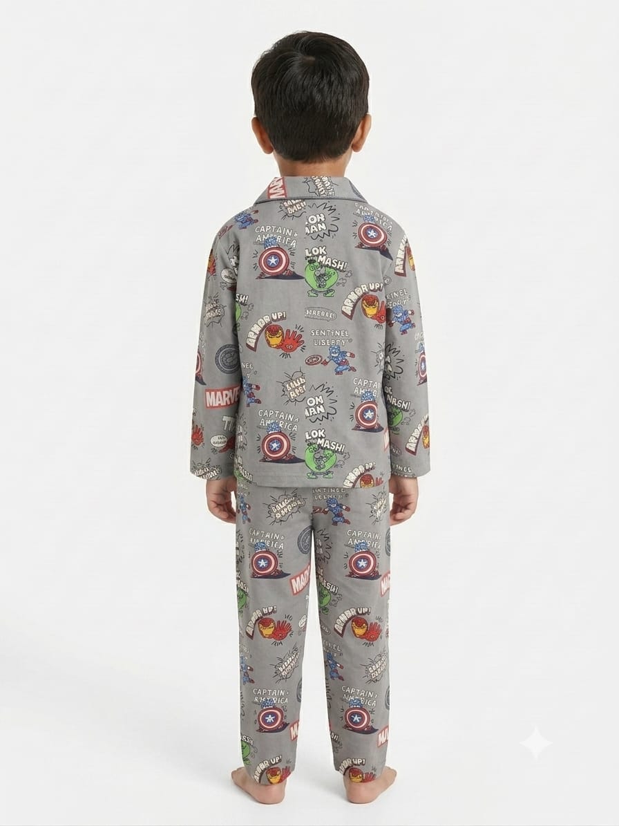 Boys' Grey Marvel Avengers Printed Pyjama Nightwear Set