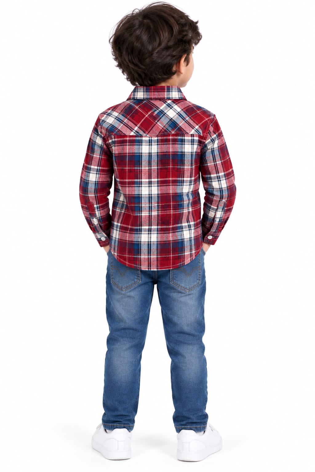 Boys' Red & Navy Plaid Checked Casual Shirt.