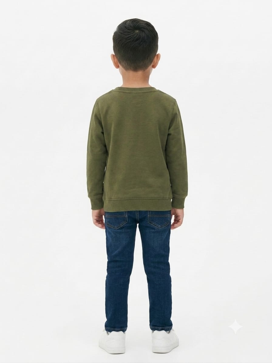 Boys' Olive Green Hulk Printed Pre-Winter Sweatshirt