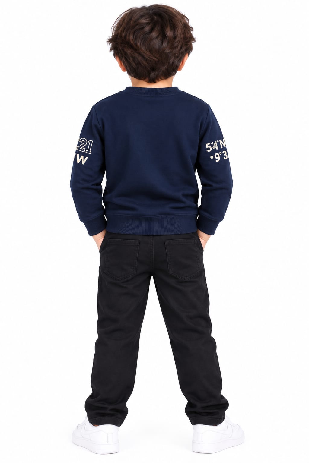 Boys' Navy Blue Graphic Print Pre-Winter Sweatshirt.