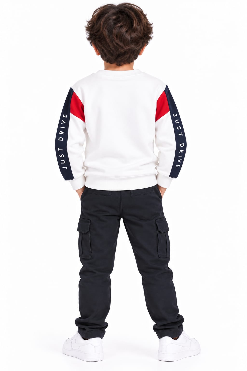 Boys' Off-White Sports Car Graphic Colorblocked Sweatshirt.