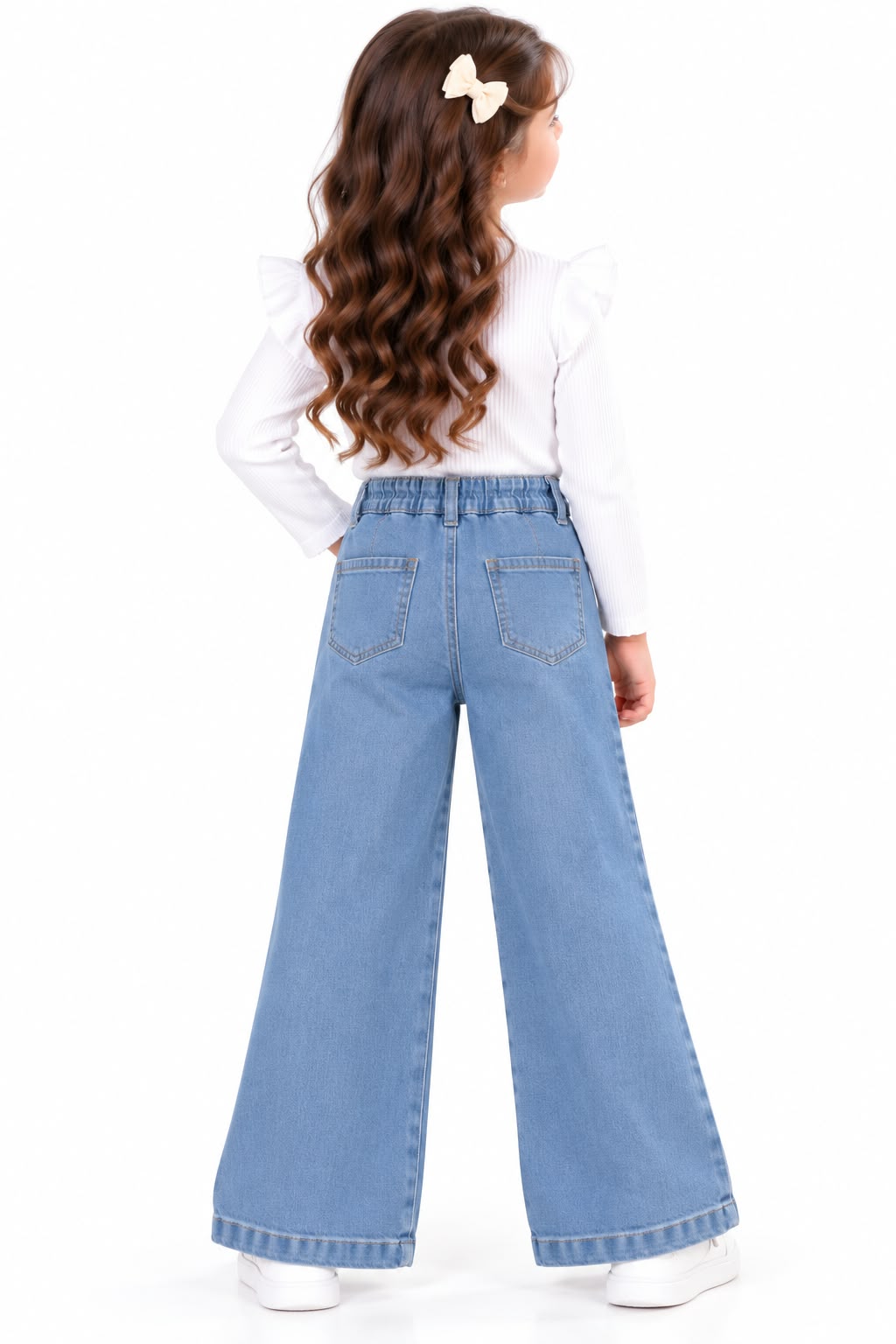 Girls' Light-Wash Wide-Leg Jeans with Googly-Eye Character Patches & Stitched Front Seams