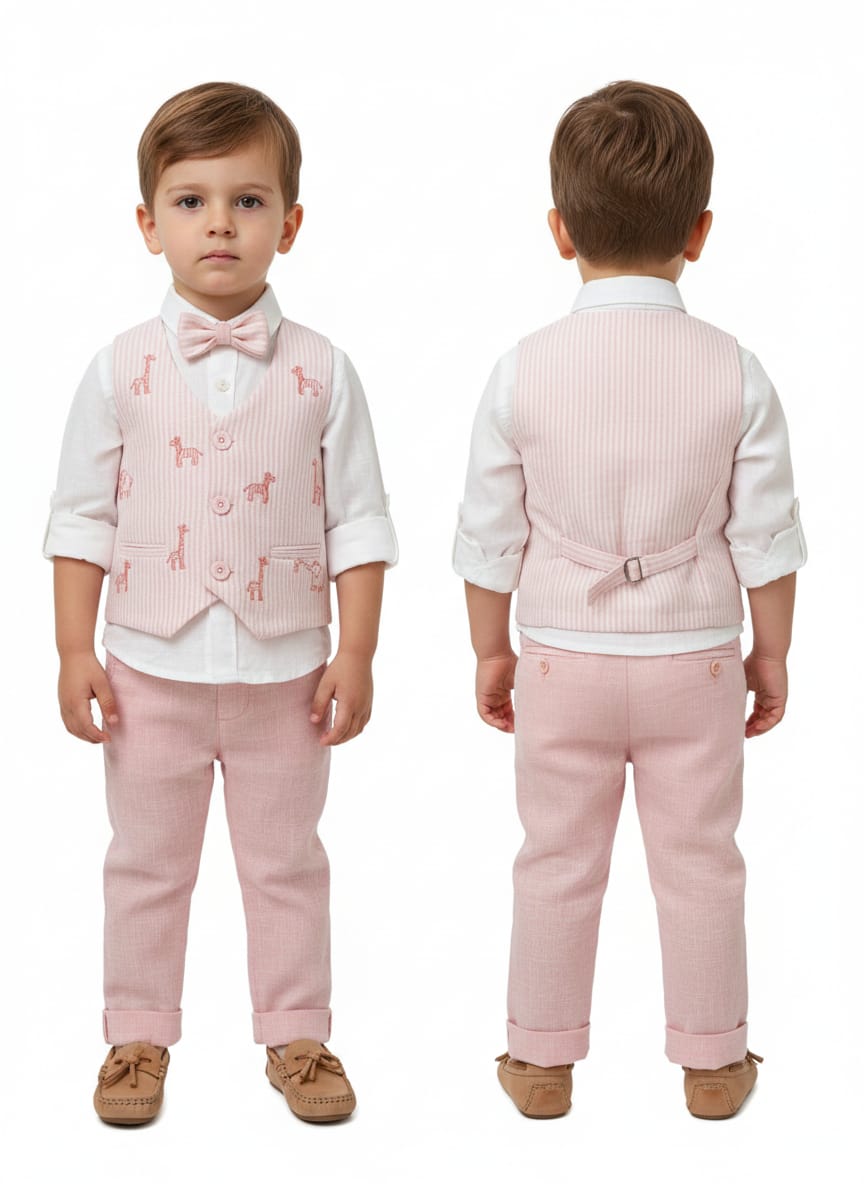 Pink and white Waist Coat Set with Embroidery Waist Coat