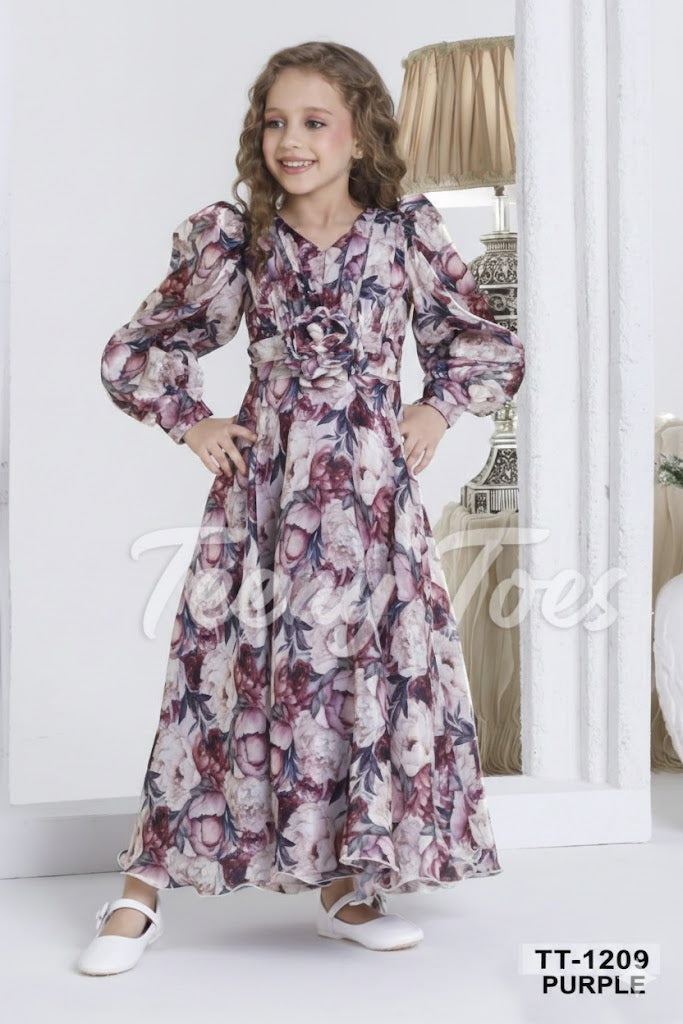 Purple and Cream Floral Gown