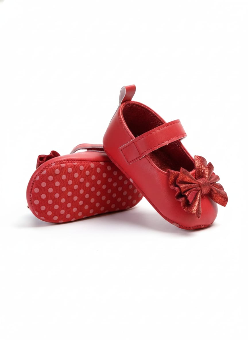 Red Bootie with Red Shimmer Bow