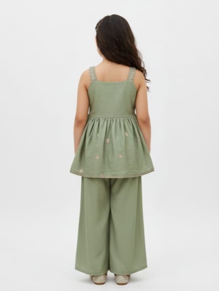 Sage Green Peplum Top and Palazzo Set