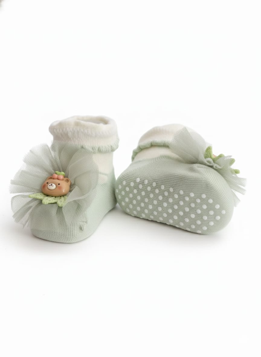 Sage Green and off-white Baby socks shoes