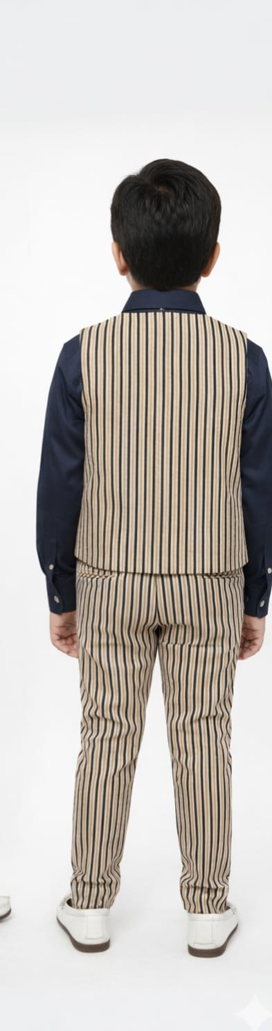 Vertical stripe pattern with Navy Shirt Waist Coat Set