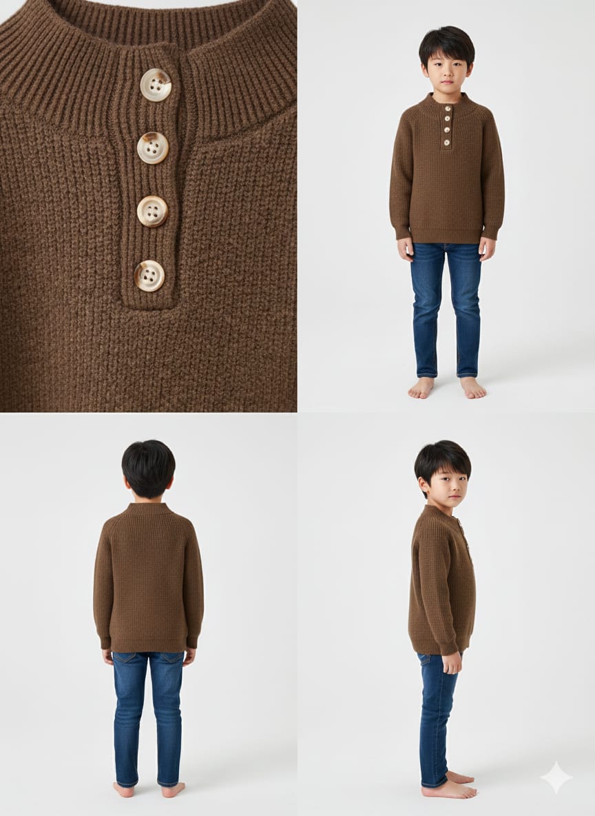 Waffle-Knit Henley Jumper